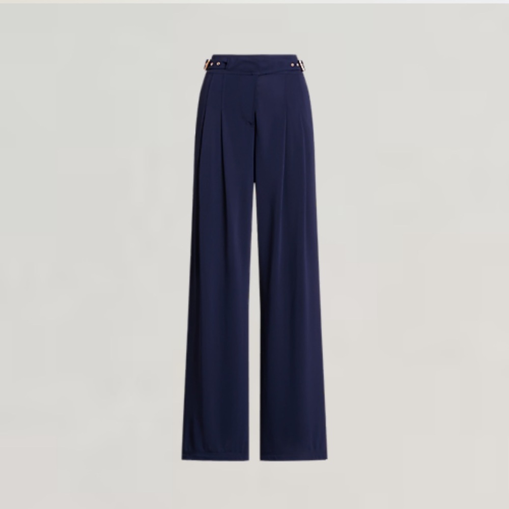 Lauren Ralph Lauren Pleated Stretch Jersey Wide-Leg Pant Navy 16 NWT